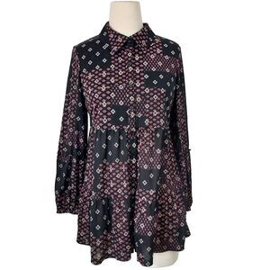 Style And Co Tunic Top Size Small Mesh Long Sleeve Button Up Flowy Stretch Shirt